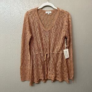 Grace & Lace Blush Tone Pointelle Knit Lacey Sweater